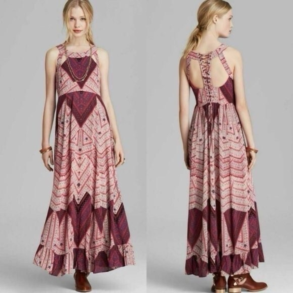 Free People You Made My Day Pink Purple Wildflower Boho Maxi Dress